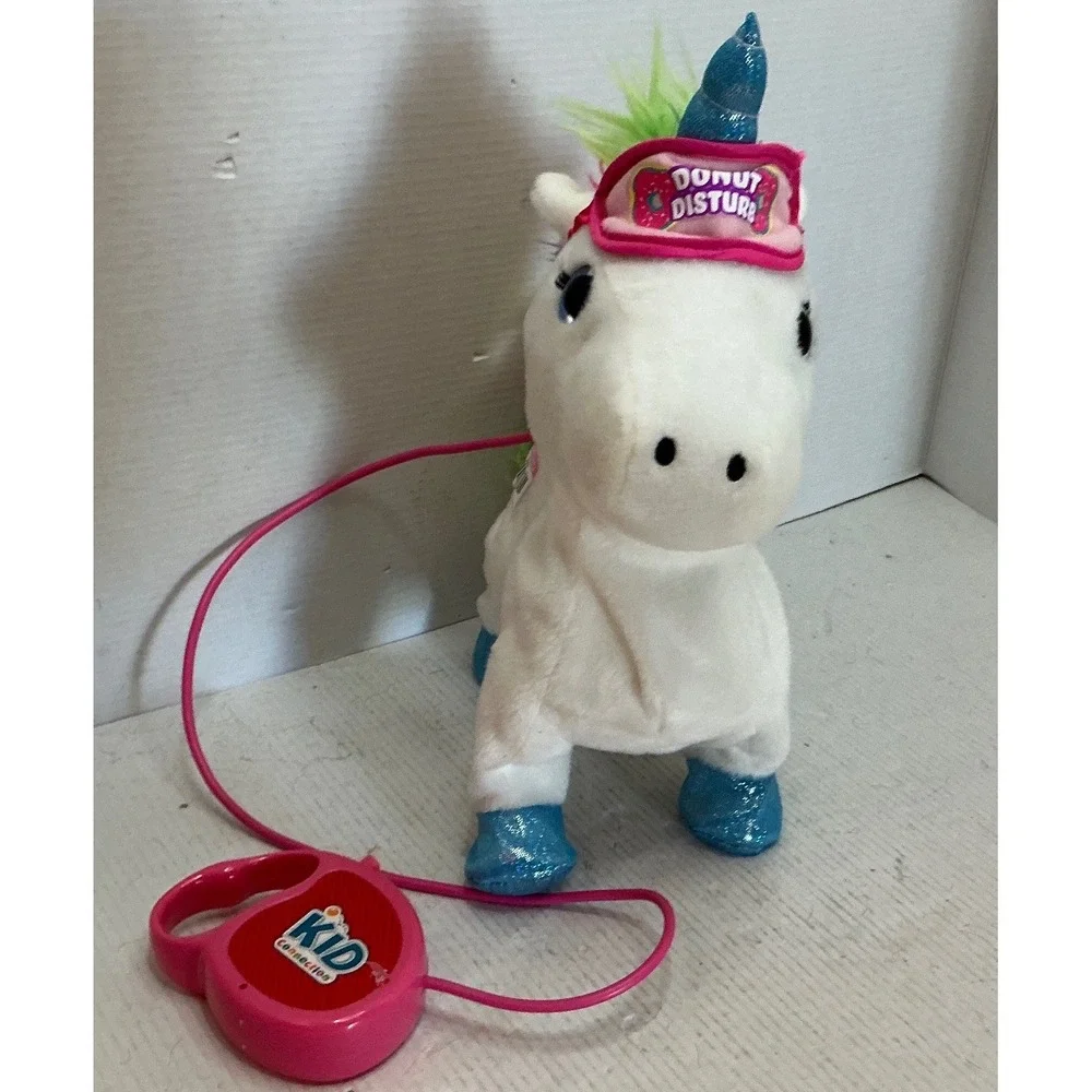 Kid Connection Walking Unicorn Toy Rainbow Mane Blue Glitter Hooves White Plush